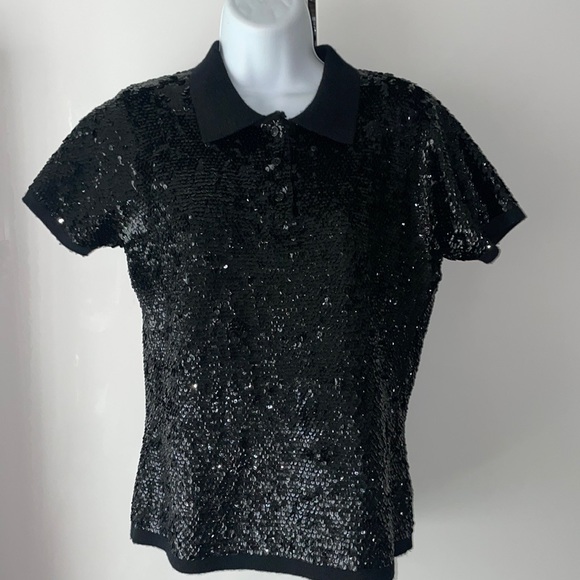 RALPH LAUREN 90s vintage polo sweater w/ black sequins and wool knit base M - Picture 11 of 16